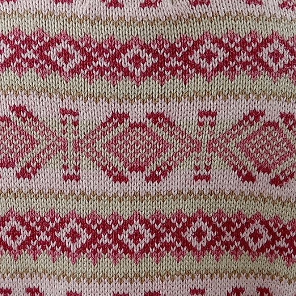 L.L. Bean Vintage Sweater Pink Tan Fair Isle Ribbed Cotton Knit Oversized - Picture 12 of 14